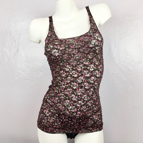 Intimately Free People Sheer Mesh Floral Tank Top Cami Camisole Floral Boho FP - Picture 2 of 9